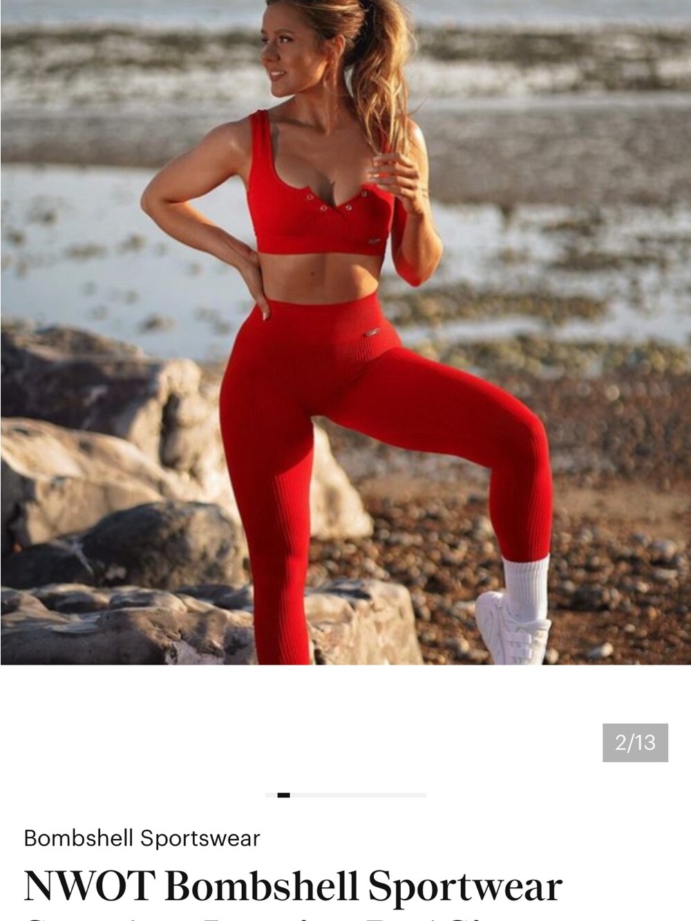 Bombshell Sportswear Bold Red Ribbed High-Waist Leggings